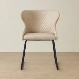 Quinn Sand Beige Vegan Leather Dining Chair - Black Legs