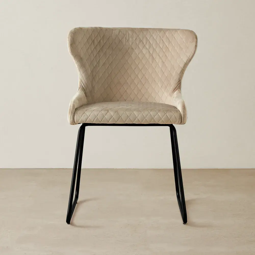 Quinn Beige Velvet Dining Chair - Black Legs