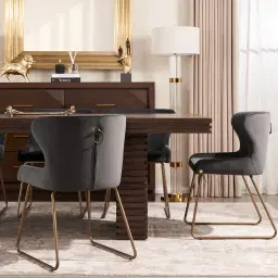 Quinn Charcoal Velvet Dining Chair - Brass Colour Legs