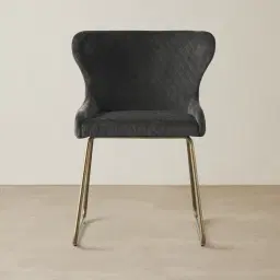 Quinn Charcoal Velvet Dining Chair - Brass Colour Legs
