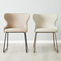 Quinn Cloud Grey Vegan Leather Dining Chair - Brass Colour Legs