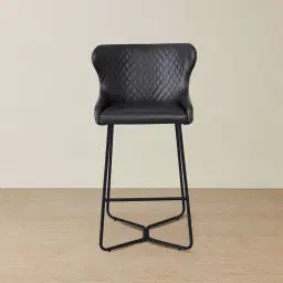 Quinn Black Vegan Leather Bar Stool - Black Legs