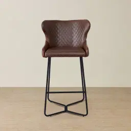 Quinn Brown Vegan Leather Bar Stool - Black Legs