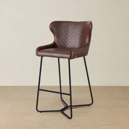 Quinn Brown Vegan Leather Bar Stool - Black Legs