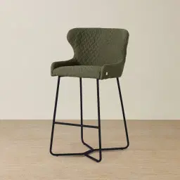Quinn Olive Green Boucle Bar Stool - Black Legs