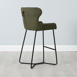 Quinn Olive Green Boucle Bar Stool - Black Legs