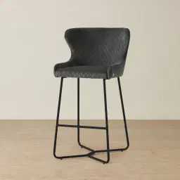 Quinn Charcoal Velvet Bar Stool - Black Legs