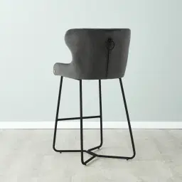 Quinn Charcoal Velvet Bar Stool - Black Legs