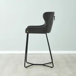 Quinn Charcoal Velvet Bar Stool - Black Legs