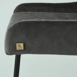 Quinn Charcoal Velvet Bar Stool - Black Legs