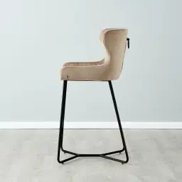 Quinn Beige Velvet Barstool - Black Legs