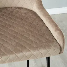 Quinn Beige Velvet Barstool - Black Legs