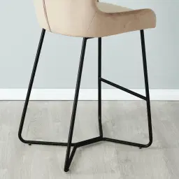 Quinn Beige Velvet Barstool - Black Legs