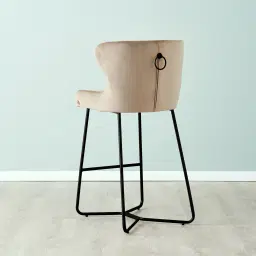 Quinn Beige Velvet Barstool - Black Legs