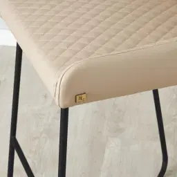 Quinn Sand Beige Vegan Leather Bar Stool - Black Legs