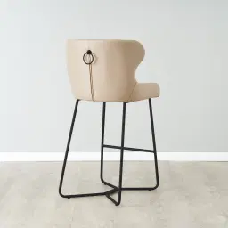 Quinn Sand Beige Vegan Leather Bar Stool - Black Legs