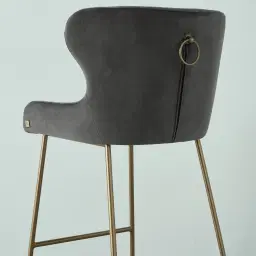 Quinn Charcoal Velvet Bar Stool - Brass Colour Legs