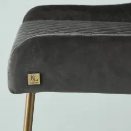 Quinn Charcoal Velvet Bar Stool - Brass Colour Legs