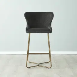 Quinn Charcoal Velvet Bar Stool - Brass Colour Legs