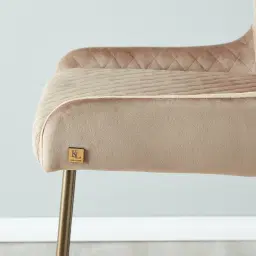 Quinn Beige Velvet Barstool - Brass Colour Legs