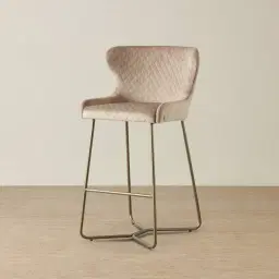 Quinn Beige Velvet Barstool - Brass Colour Legs