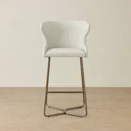 Quinn Cloud Grey Vegan Leather Bar Stool - Brass Colour Legs