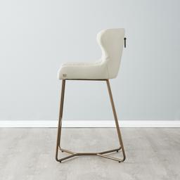 Quinn Cloud Grey Vegan Leather Bar Stool - Brass Colour Legs