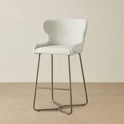 Quinn Cloud Grey Vegan Leather Bar Stool - Brass Colour Legs