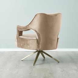 Burton Beige Velvet Swivel Occasional Chair - Brushed Champagne Gold Stainless Steel Legs