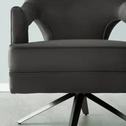 Burton Charcoal Velvet Swivel Occasional Chair - Brushed Black Nickel Stainless Steel Legs