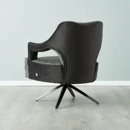 Burton Charcoal Velvet Swivel Occasional Chair - Brushed Black Nickel Stainless Steel Legs