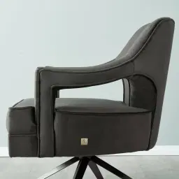 Burton Charcoal Velvet Swivel Occasional Chair - Brushed Black Nickel Stainless Steel Legs