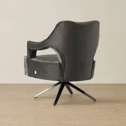 Burton Charcoal Velvet Swivel Occasional Chair - Brushed Black Nickel Stainless Steel Legs