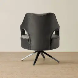 Burton Charcoal Velvet Swivel Occasional Chair - Brushed Black Nickel Stainless Steel Legs