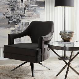 Burton Charcoal Velvet Swivel Occasional Chair - Brushed Black Nickel Stainless Steel Legs