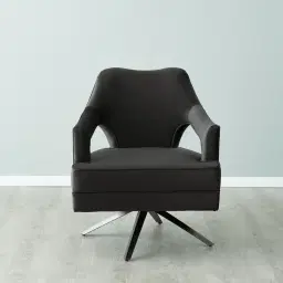 Burton Charcoal Velvet Swivel Occasional Chair - Brushed Black Nickel Stainless Steel Legs
