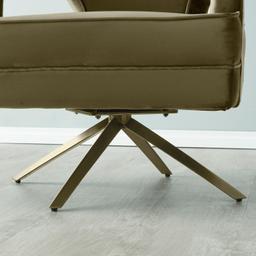 Burton Olive Green Velvet Swivel Occasional Chair - Brushed Champagne Gold Stainless Steel Legs