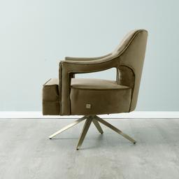 Burton Olive Green Velvet Swivel Occasional Chair - Brushed Champagne Gold Stainless Steel Legs