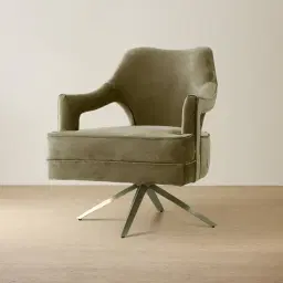 Burton Olive Green Velvet Swivel Occasional Chair - Brushed Champagne Gold Stainless Steel Legs