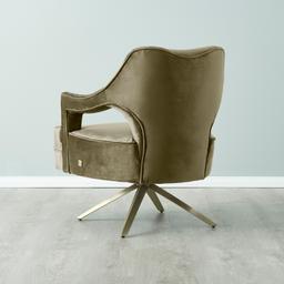 Burton Olive Green Velvet Swivel Occasional Chair - Brushed Champagne Gold Stainless Steel Legs