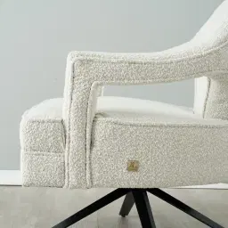 Burton Cream Boucle Swivel Occasional Chair - Black Metal Legs