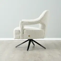 Burton Cream Boucle Swivel Occasional Chair - Black Metal Legs
