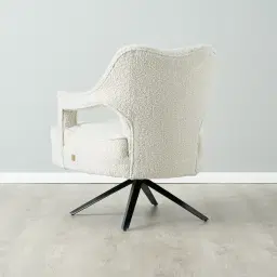 Burton Cream Boucle Swivel Occasional Chair - Black Metal Legs