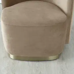 Reina Asymmetrical Beige Velvet Chair  - Brushed Champagne Gold Stainless Steel Legs Left Apex