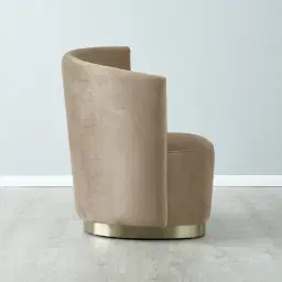 Reina Asymmetrical Beige Velvet Chair  - Brushed Champagne Gold Stainless Steel Legs Left Apex