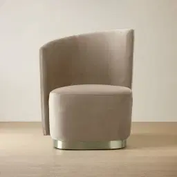 Reina Asymmetrical Beige Velvet Chair  - Brushed Champagne Gold Stainless Steel Legs Left Apex
