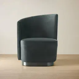 Reina Asymmetrical Charcoal Velvet Chair - Brushed Black Nickel Stainless Steel Legs Left Apex