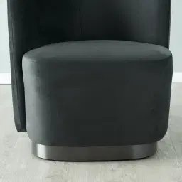 Reina Asymmetrical Charcoal Velvet Chair - Brushed Black Nickel Stainless Steel Legs Left Apex