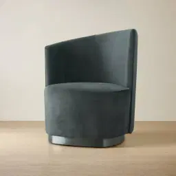 Reina Asymmetrical Charcoal Velvet Chair - Brushed Black Nickel Stainless Steel Legs Left Apex