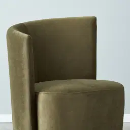 Reina Asymmetrical Olive Green Velvet Chair - Brushed Champagne Gold Stainless Steel Legs Left Apex